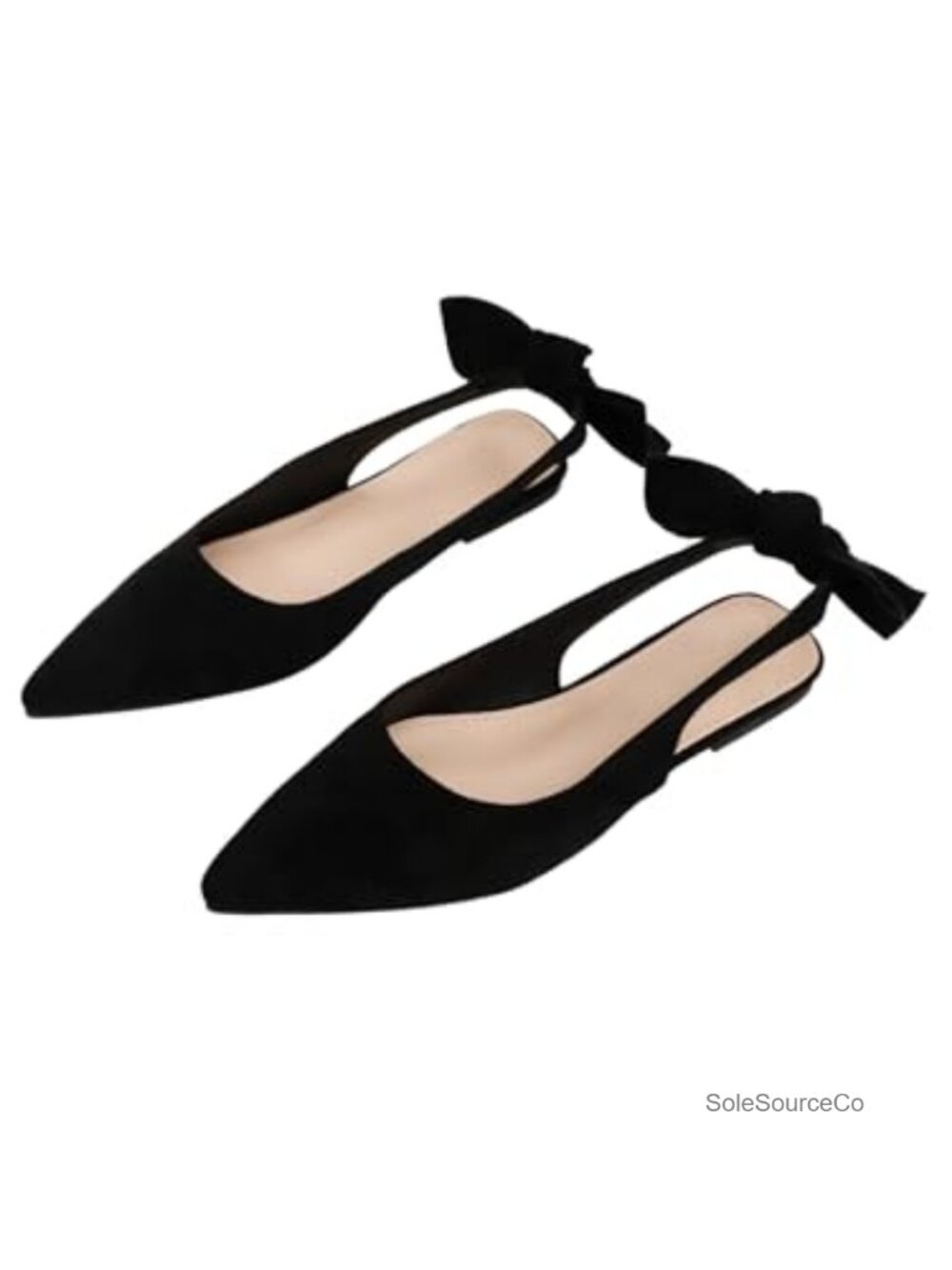 PU Leather Bow Pointed Toe Mule Slingback Flat Heels - Backless Slip On Women's